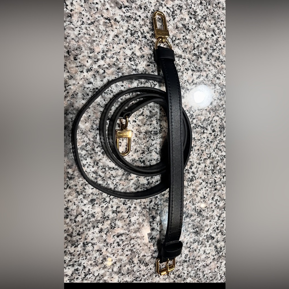**SOLD**Louis Vuitton 20 mm Strap Black Leather with Gold Hardware Adjustable